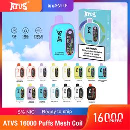 ATVS Buques de guerra Puffs desechables Vaper 16000 16k Cigarrillos Cigarrillos Vapes desechables Vapes Dispositivo de lápiz 750MAH