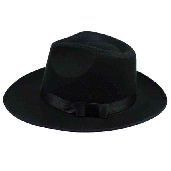 AUAU-Unisexe Hommes Femmes Chapeaux Casquettes Panama Fedora Trilby Droite Large Bord Feutre Dur Noir G220301