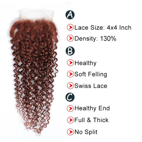 Auburn Brown Brésilien Brésilien Curly Human Heuv Hair Bundles with Close 4x4 Soku Honey Blonde Human Hoiles Weave Fackles Remy Hair