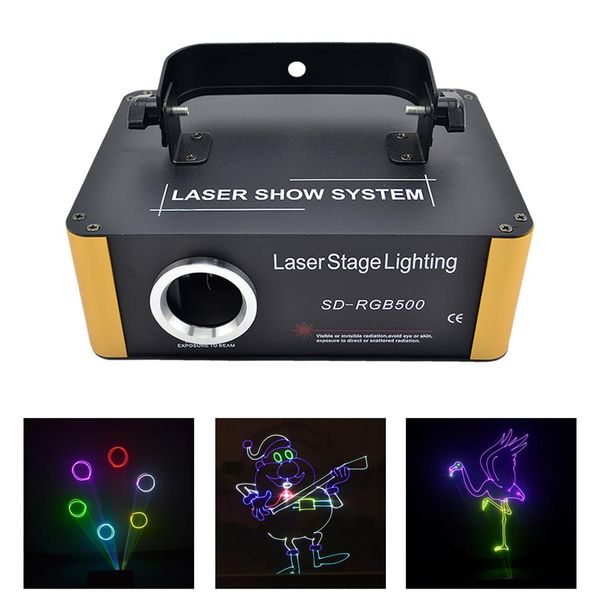 AUCD 500mW RGB Fullcolor Laser Animation Scan Proyector Luces Pequeña tarjeta SD Programa de edición DMX Disco Clubs KTV PRO DJ Party Show St280V