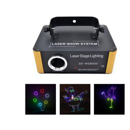 AUCD 500 mW RGB Iluminación láser a todo color Animación Escaneo Proyector Luces Pequeña tarjeta SD Programa de edición DMX Disco Clubs KTV PRO DJ Party Show Iluminación de escenario SD-RGB500