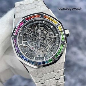 Audemar Pigue Sport Machinery Horloges Dameshorloge Ontwerp Audemar Pigue Royal Oak Series 15412BC Volledig opengewerkte Frost Gold Rainbow Originele diamantuiterlijk HBTK