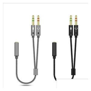 Conectores de cables de audio 2 en 1 Aux O Splitter S 3,5 mm Jack estéreo hembra a macho Auriculares Mic Y Adaptador Drop Delivery Electronics Dh71V