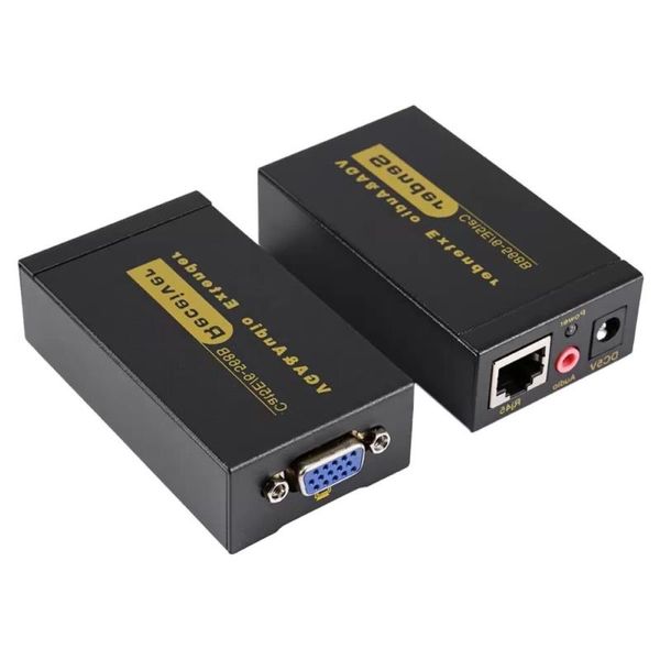 Conectores de cables de audio Extensor VGA a Lan CAT5e / 6 Adaptador Ethernet RJ45 y convertidor de extensión de audio estéreo con enchufe de EE. UU. Dwwef