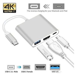 Conectores de audio USB-C 3.1 Tipo-C a 4K HD-Out 1080p Conectores Digital AV Multiport Adapter OTG USB 3.0 HUB Cargador para Macbook 12