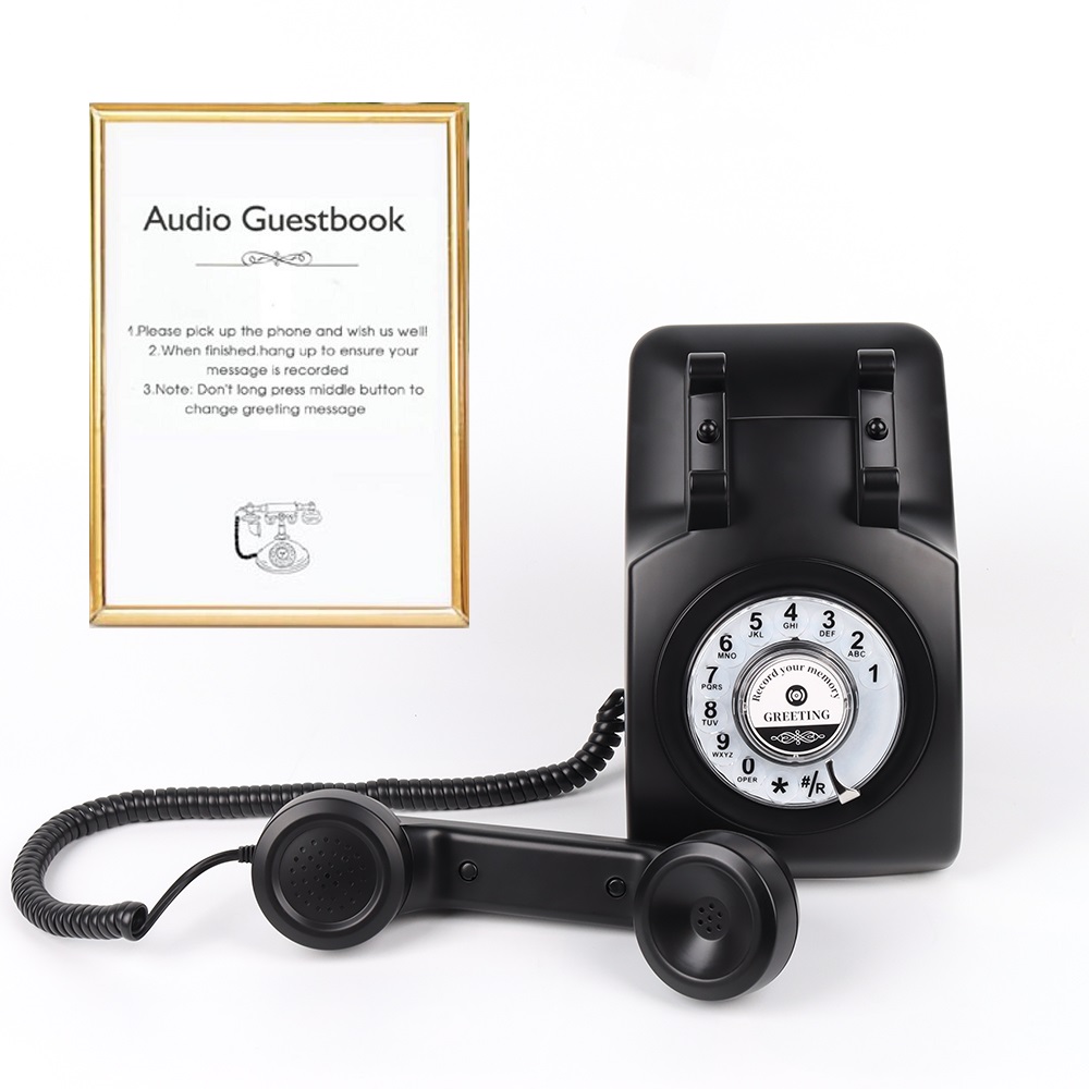 Audio GuestBook Old Fashion Phone with Rotation Dial ,Telephone Record Customized Audio Message with Guest Book for Weddings, Birthdays, Anniversaries