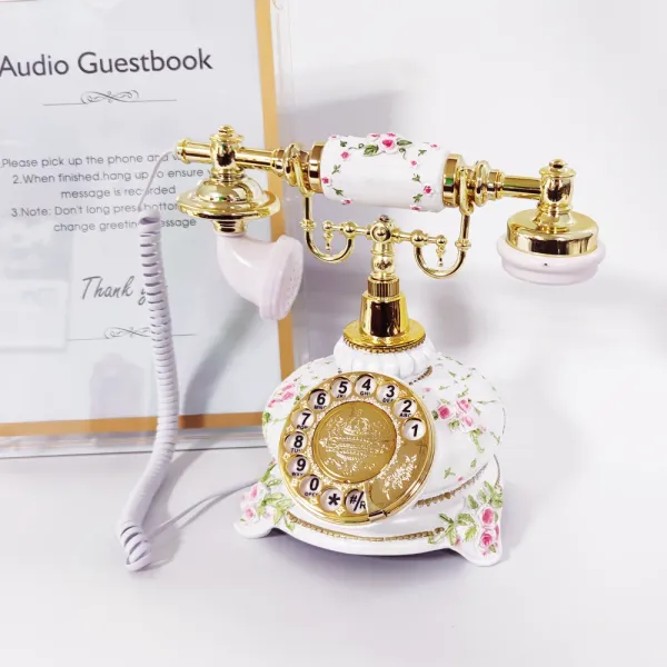 Libro de visitas con audio Teléfono Boda Libro de visitas con audio estilo vintage y retro, teléfono giratorio negro para reuniones de bodas