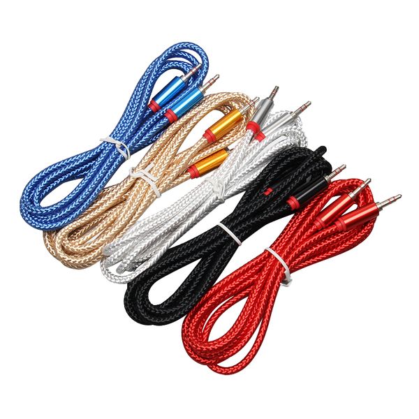 Prise audio 3,5 mm mâle à mâle 2 m Chine Ligne audio rouge Câble audio auxiliaire pour iPhone Voiture Casque Haut-parleur Fil Ligne Aux Cordon 300pcs