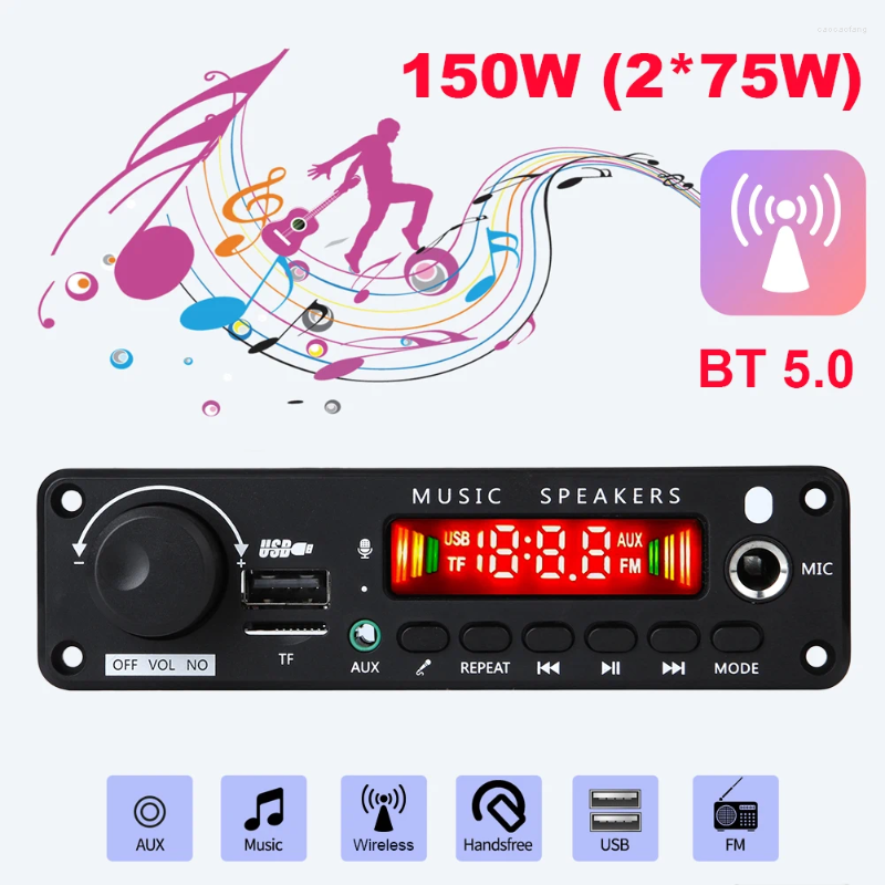 Audio Modülü DC 8V-26V Bluetooth uyumlu 5.0 Radyo Kablosuz FM Alıcı TF USB MP3 WMA KAPILI