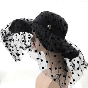 Audrey Hepburn Lace Wide Brim White Straw Hat Sun Hats For Women UV Bescherming Floppy Summer Beach Ladies Hat Chapeau Femme 240423