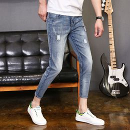 Audwhale Zomer Ripped Slim Heren jeans Mid Taille Casual Potlood Jeans Broek voor Mannen Enkel Lengte Stretch Mannelijk