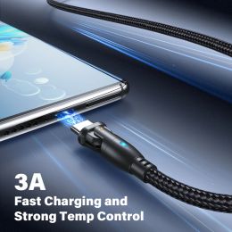 Aufu 3A USB Type C Câble 180 Rotation Cordon de fil de chariot rapide pour iPhone Samsung Xiaomi Poco Mobile Cell Phone Charger Data Wire 3M