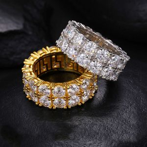 Augain Factory Direct 925 Argent Sterling Classe 2 Rangées Moissanite Diamant Hip Hop En Vrac Croix Hiphop Anneaux pour Hommes Femmes