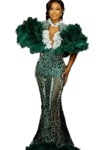 Augustus 2023 Aso Ebi Dark Green Mermaid Prom jurk Pearls Lace Evening Formeel feest tweede receptie verjaardag verloving jurken jurken jurken robe de soiree zj793 es
