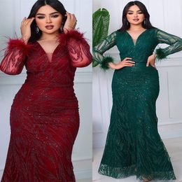 AUSO ASO EBI Mermaid Lace Prom Robe Deep V-Neck Evening Formal Party Deuxième réception Robes de fiançailles d'anniversaire Robe de Soiree ZJ7107 407