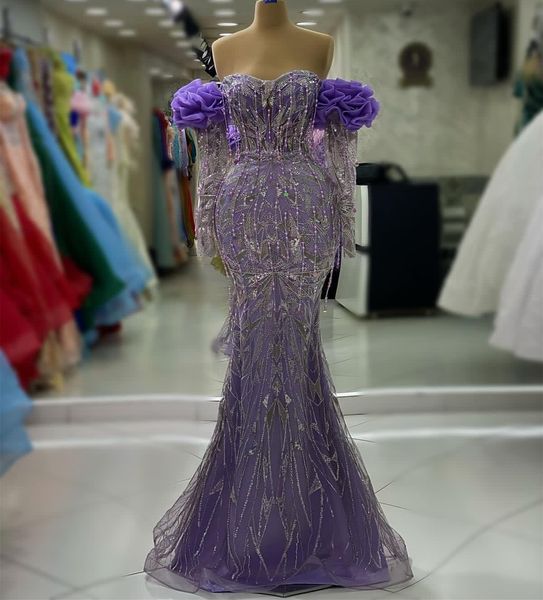 August aso ebi sirène lavande robe de bal perle perle pailledue en dentelle soirée de fête formelle deuxième réception d'anniversaire de fiançailles robes robes robe de soirée zj14