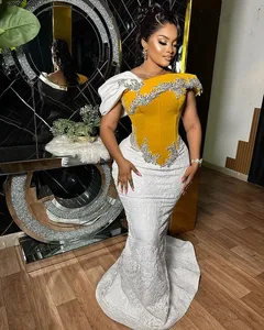 August Aso Ebi White Sirène Robe de bal en dentelle en dentelle de la soirée de la soirée Fête formelle Deuxième réception Robes de fiançailles d'anniversaire Robe de Soiree ZJ7103 407