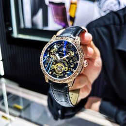 Augustus uitgeholde tourbillon volautomatisch mechanisch horloge voor heren, echt waterdicht en lichtgevend multifunctioneel temperamentpolshorloge