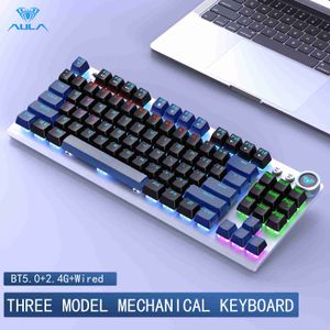 AULA F3001 2.4G sans fil Bluetooth filaire Le clavier à trois modes Jeu mécanique Bureau Rétroéclairage sans fil Clavier à 87 touches HKD230808