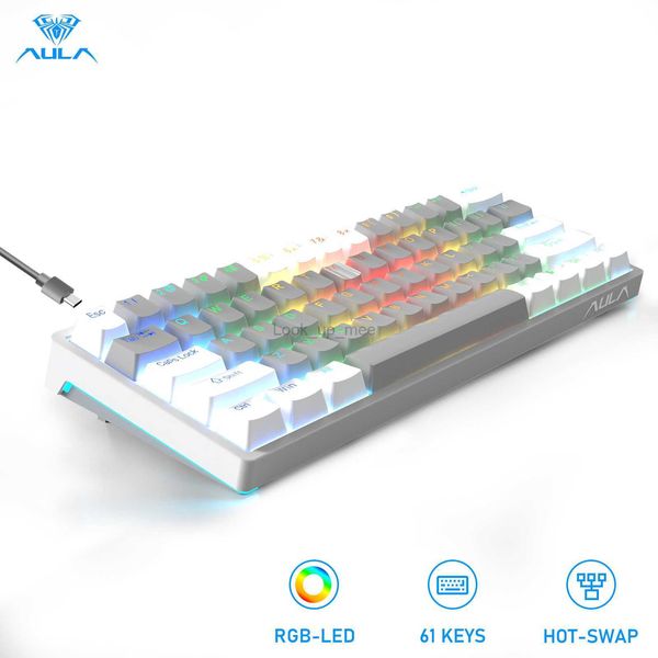 AULA F3261 Mini teclado mecánico 61 teclas RGB retroiluminado con cable Office Gaming Keyboard con Blue Switche para Windows Laptop PC Mac HKD230808