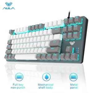 AULA F3287 clavier mécanique filaire 87 touches lumière froide clavier de jeu interrupteur bleu pour jeu ordinateur portable PC HKD230808