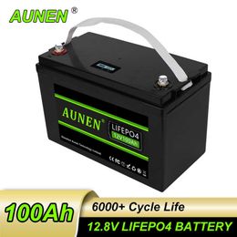 Batterie AUNEN 12V 100AH Lifepo4 1280Wh Batteries lithium-ion BMS intégrées pour RV Boat Golf-Cart EU US AX Exemption