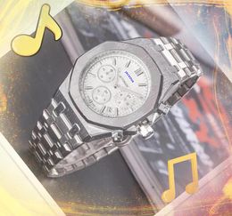 Auomatische beweging Set Auger Racing Watches Men Quartz Chronograph Clock Dag Date Time Kalender Retro Diamonds Ring Bracelet Volledige functionele stopwatch polshorloge