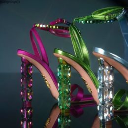 Aura Sandalias Crystal Shiny Rhinestone Incrustaciones Cinta Zapatos de tacón alto Transparente PVCLuxury Designer Aquazura 10.5mm Vestido de mujer Fiesta Cena Zapatos gm3