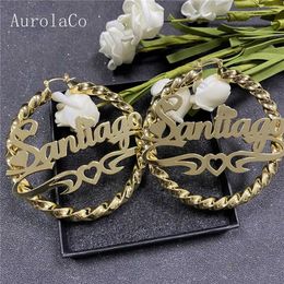 AurolaCo 30-90MM Aangepaste Naam Oorbellen Grote Hoops Rvs Hip Hop Stijl voor Vrouwen Gift 210924232t