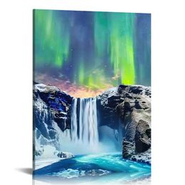Aurora borealis canvas muur art northern lights landschap prints prachtige waterval kunstwerken woonkamer slaapkamer kinderkamer decor