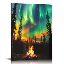 Aurora Borealis Wall Art Northern Lights Badkamer Decor Forest Mountain Canvas Prints Nature Landscape For Home Office Decor Framed