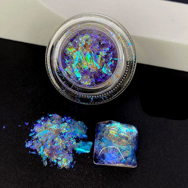 Aurora Crystal Opal Nail Powder Holographic irrégulier paillettes irisées paillettes frotter la poussière sirène flocons caméléons bricolage 240509