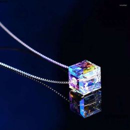 Aurora – colliers à pendentif colorés confits, en trois dimensions, carré argenté, accessoires de luxe pour femmes, exquis E9x5