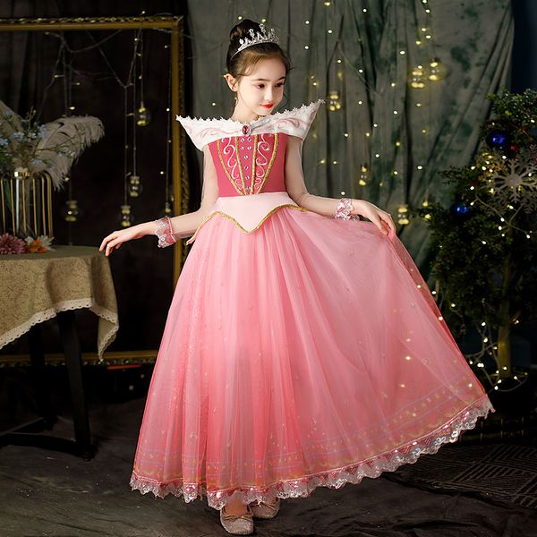 Vestido de princesa Aurora para niñas, vestido de Bella Durmiente, vestido de Cosplay de Navidad para niñas, disfraz de lujo de Aurora para Halloween