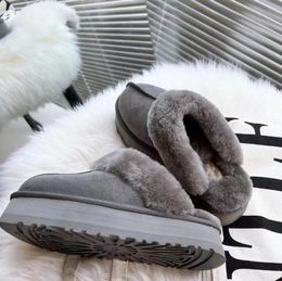 AUS 2022 Klassiek Nieuw patroon Dikke Soled Slippers Warm Boots Dames Mini Half Snow Boot USA GS 585401 Winter Full Fur Fluffy Fruty Furry Satin Enkle Boots Booties Slippers Slippers