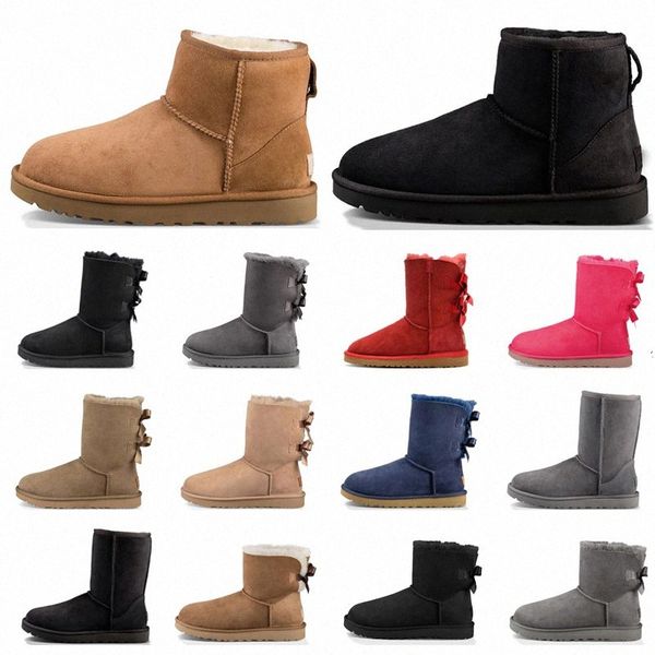 Botas de mujer Aus Botines de diseñador Botas de nieve clásicas Castaño Arco bajo Negro Gris Rosa Azul marino Tobillo Botines de invierno cortos # kdlf o4ca #