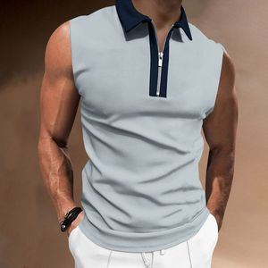 Nuevos polos de hombre, polos de solapa delgada, camiseta sin mangas, camiseta polo casual de color mezclado, camiseta de chaleco para hombre