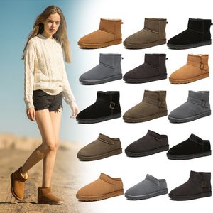 Australië Australische Klassieke Warme Laarzen Dames Mini Half Snow Button Boot Aus U5854 Winter Vol Bont Pluizige Harige Satijnen Enkelboog Booties Slippers