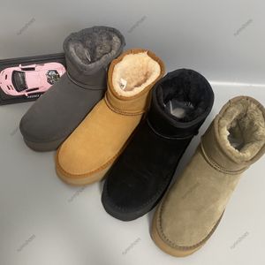 Australia Clásico australiano Mujeres Ultra Plataforma Hombres Cuero real Cálido 5854 4 cm Invierno Piel completa Mullido Peludo Satén Botines Botines Botas de nieve Tamaño 34-43