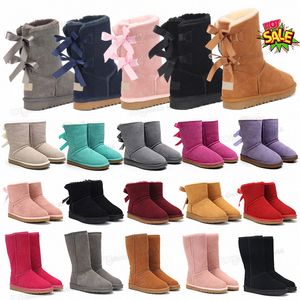 Australië Australische ontwerper Klassieke warme laarzen Dames Mini Half Snow Boot VS GS 585401 Winter Vol bont Pluizig harig Satijn Enkel kastanje Bootss Boo 73Tk #