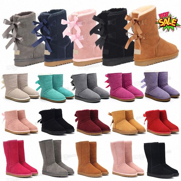 Australia Diseñador australiano Botas clásicas para mujer Mini media bota de nieve EE. UU. GS 585401 Invierno Piel completa Mullido peludo Satén Tobillo Castaño Botas Boo O76M #