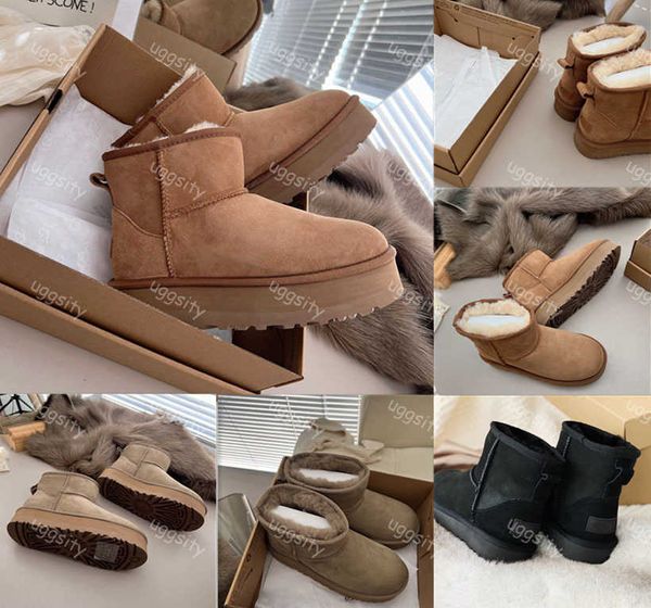 Australie classique ultra mini plate-forme bottes botte de neige femmes chaussures châtaigne noire charbon de bois marron peau de mouton peau de mouton confort chaussures hommes bottes