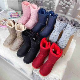 Australië Designer Boots Bur Shearling Suede Satin Tall Snow Boot Jauley Bow Booties Dames Sneakers Wol Lined Fluff Winter Shoes Chestnut