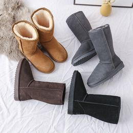 Australie Designer Bottes Bottes De Neige Mini Demi Long Barrel Forage À Chaud Femmes Fourrure Châtaigne Gris Court Classique Australien Hiver Chaud Fourrure Fluffy Satin Cheville Bottines