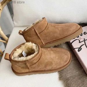 Australië Designer Women Ultra Mini Platform Boot Chesut Slippers Winter Warm Fur Cow Leather Wol Suede Snow