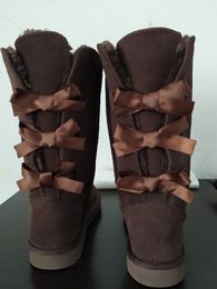Stivali alti da donna di design di stivali di moda australiani Stivali alti in vera pelle di mucca Split Bailey Bowknot Bow Stivali da neve