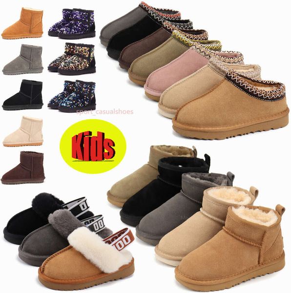 Australia Botas para niños diseñador tasman zapatillas nieve ug niños mini mujeres invierno uggskid plataforma bota zapatilla de piel australia piel de oveja clásico 9002ESS