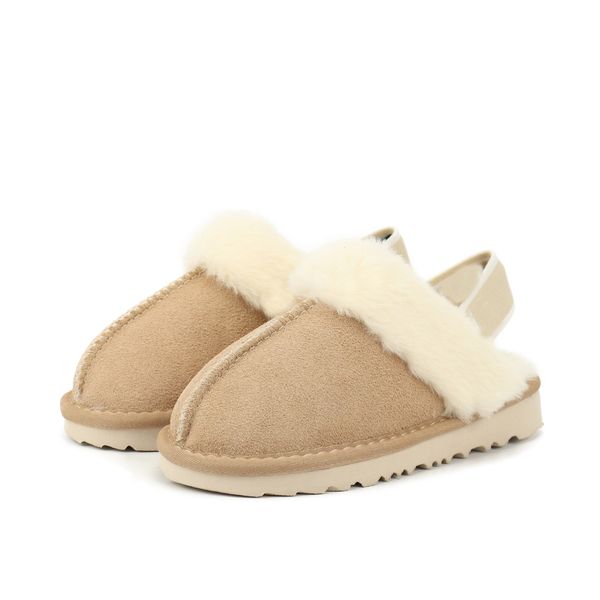 Australie Enfants Pantoufles Designer Bande Élastique Fourrure Diapositives Tasman Bottes Châtaigne Graine De Moutarde En Cuir Véritable Hiver Chaud Bébé Chaussures Taille 21-35