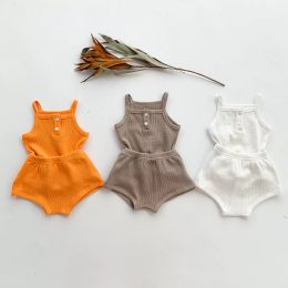 Conjuntos de ropa para niños pequeños de Australia, Corea, EE. UU., algodón de gofres, tanques de manga corta bastante suaves con pantalones cortos calientes, 2 uds., trajes para recién nacidos