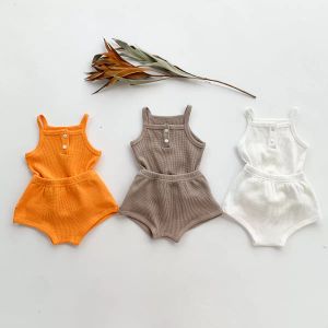 Australie coréen US INS ensembles de vêtements pour tout-petits coton gaufré assez doux réservoirs à manches courtes avec des shorts chauds 2 pièces tenues pour nouveau-nés